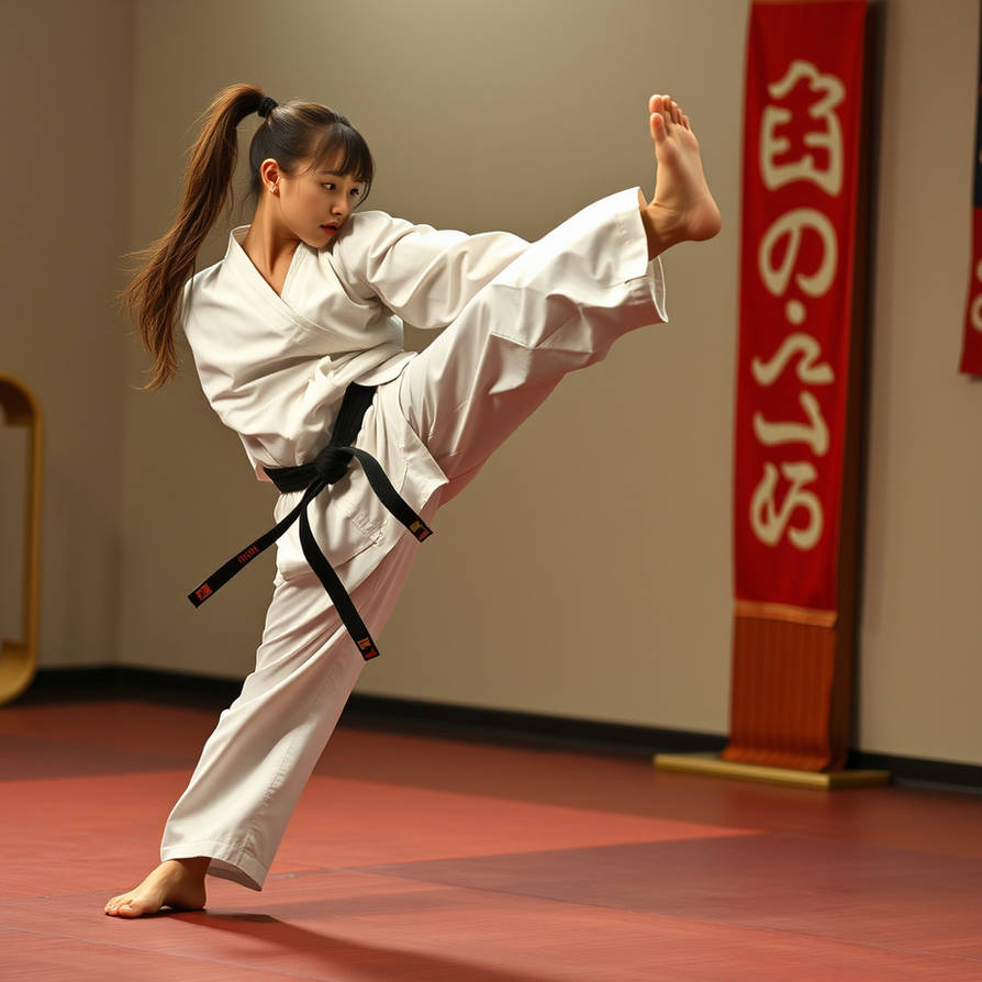 Karate Girl Stomps Throat With Her Heel
