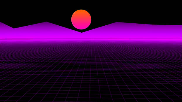 Synthwave 1980s poster style sun and purple neon