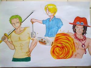 One Piece Fan Art Zoro Sanji Ace