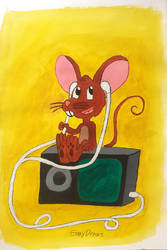 Mouse listening to Mp3 player