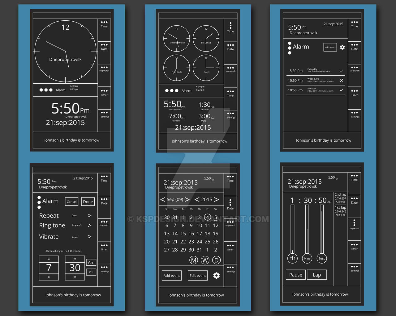 Desktop Clock Interface Design CLOCK APP - UI DESIGN and WIRE FRAME DESIGN by kspdesign on DeviantArt