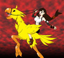 Tifa on a chocobo