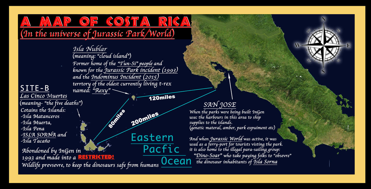 JURASSIC FRANCHISE: Map of Costa-Rica and islands