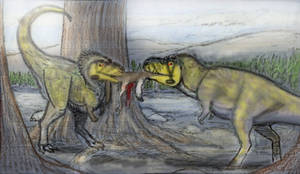 Art trade for Dorsen1 - T. rex sibling tug o war