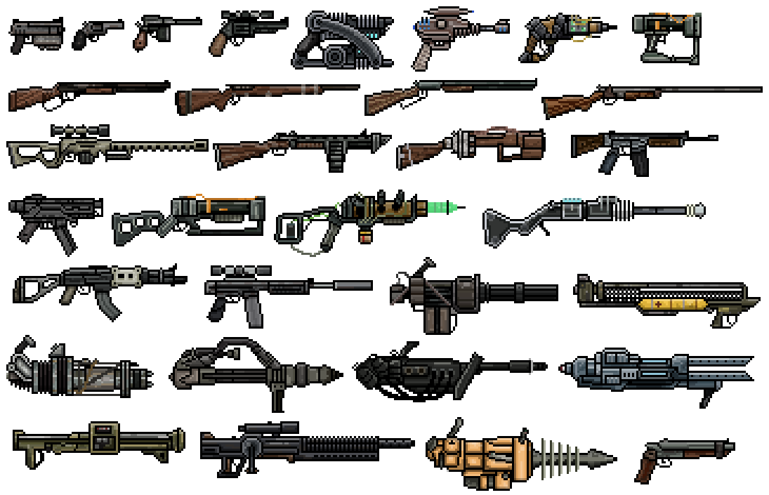 Pixel Fallout 3 Weapons 01 by SilverVoidArt on DeviantArt