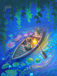 Boat among water lilies