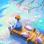 Pink Blossom and Pelicans