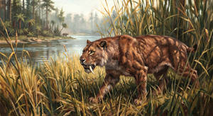 Smilodon Lurking on the Riverbank