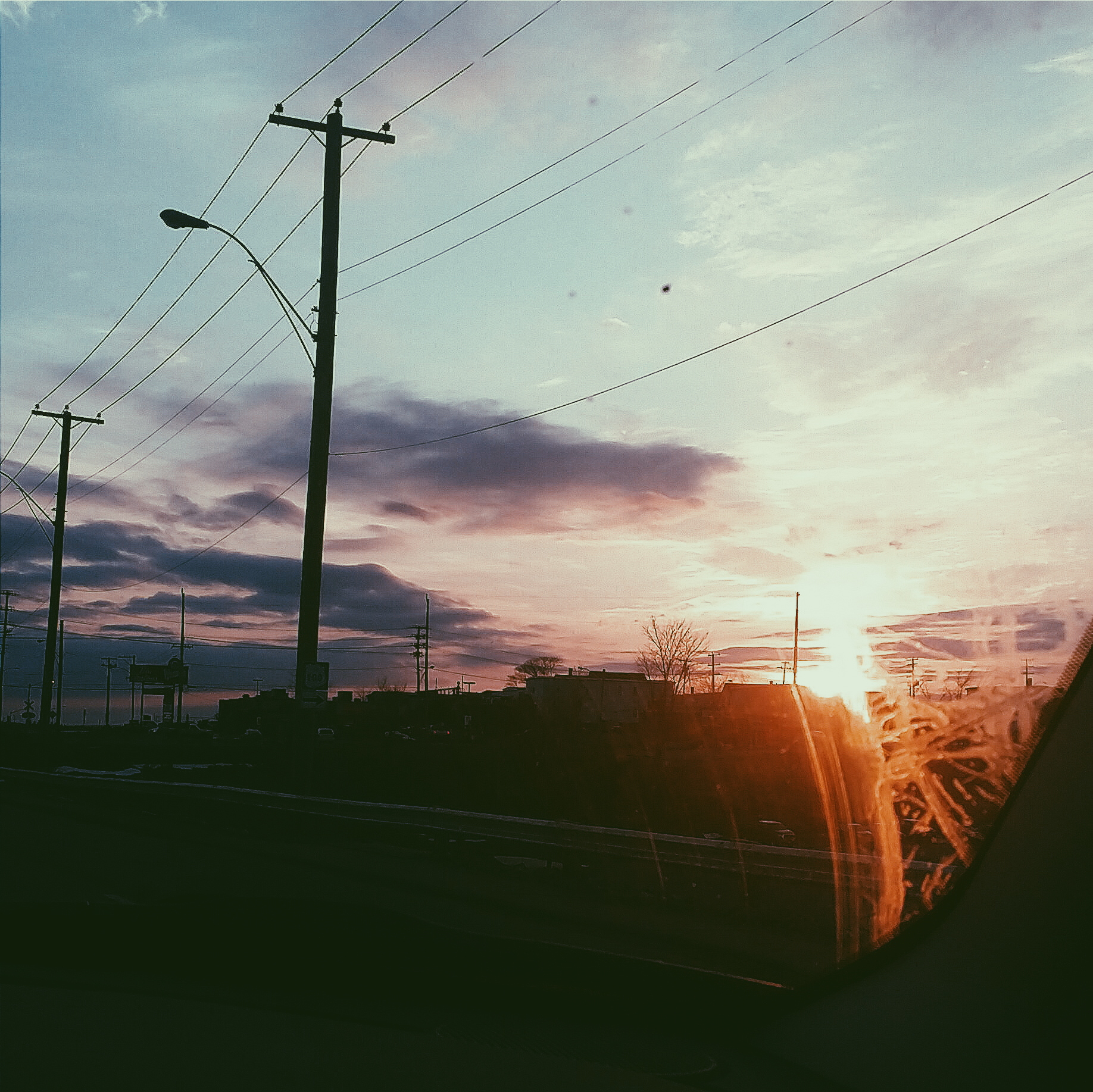 Sunset through the windshield