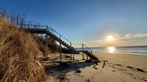 Wooden Beach Stairs Stock 1