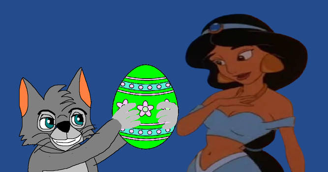 David giving Jasmine an Easter Egg