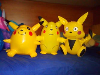 My 3 Inflatable Pikachus Comparison 1 by PoKeMoNosterfanZG