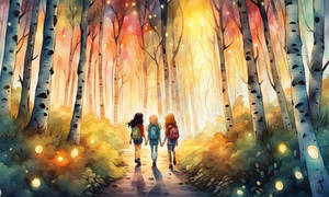 Sisters and the Birch Forest Path