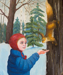 A Boy And Squirrel