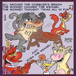 The baboon chases the weasel (I am Weasel Fanart)