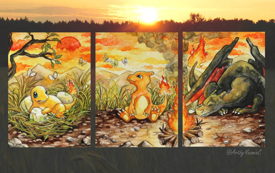 Shiny Char Family - 3 ACEO cards