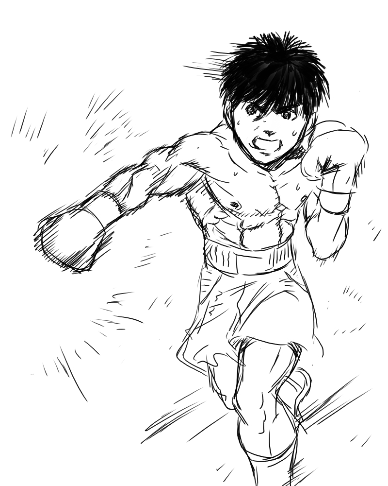 Hajime no Ippo Production Cel Ippo Makunouchi sketch included