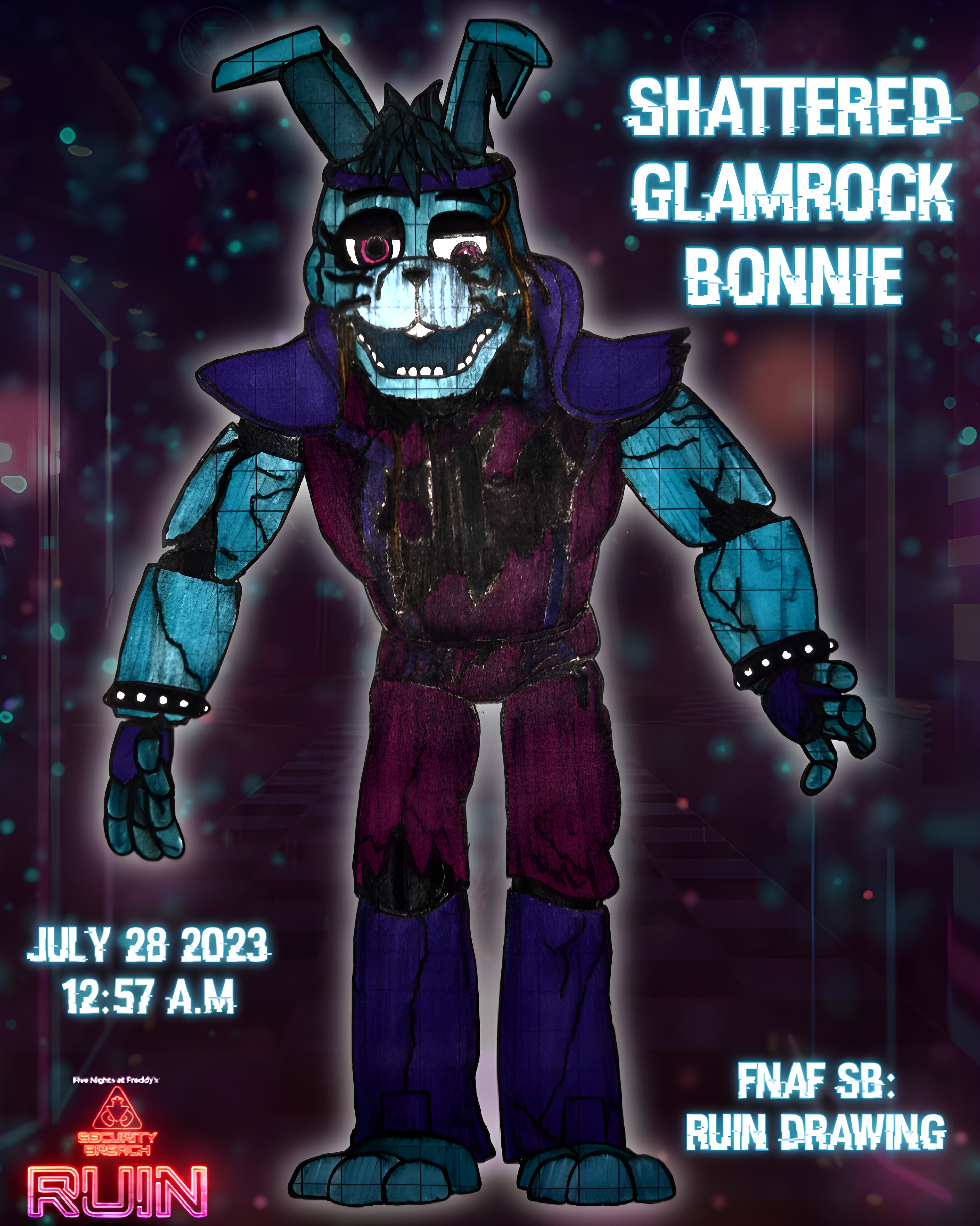 Fnaf SB: RUIN Drawing] Shattered Glamrock Bonnie by