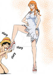 nami white polish toes ,luffy clean shoes
