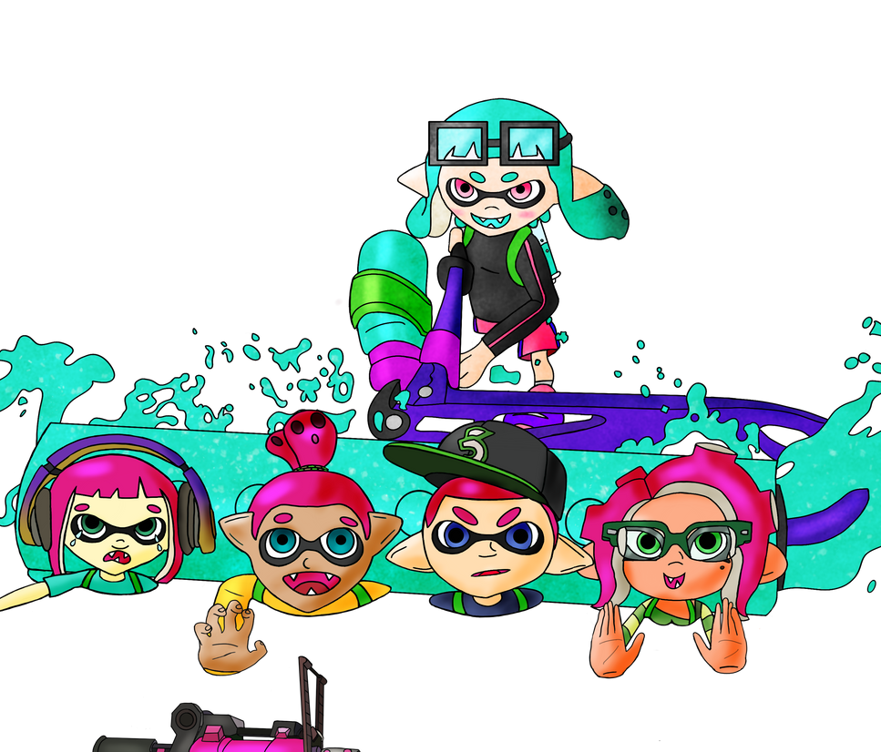 Crazy Pink Inkling Strikes (no background) by MinyBoy5 on DeviantArt