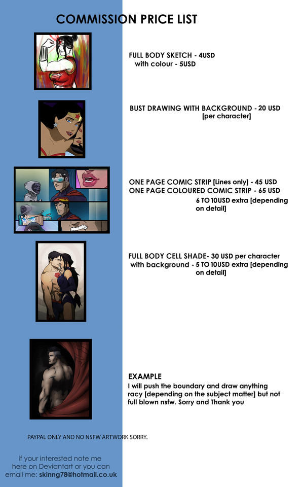 COMMISSION PRICE LIST