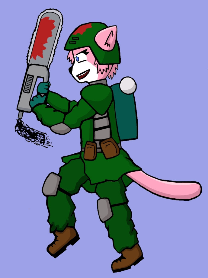 Armoured Aeris with a chainsaw