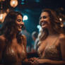 SD: Two Women drinking and laughing in a fancy bar