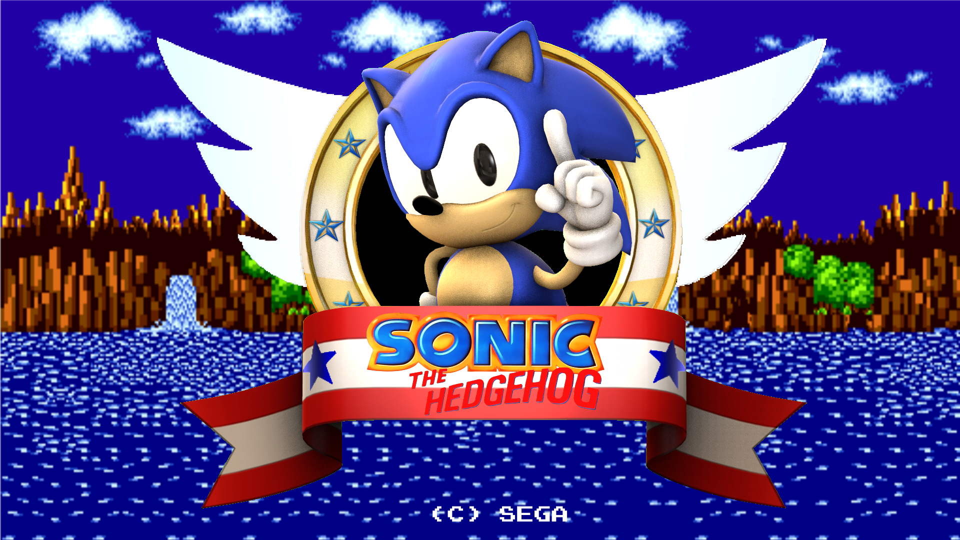 sonic the hedgehog title screen but sonic is replaced