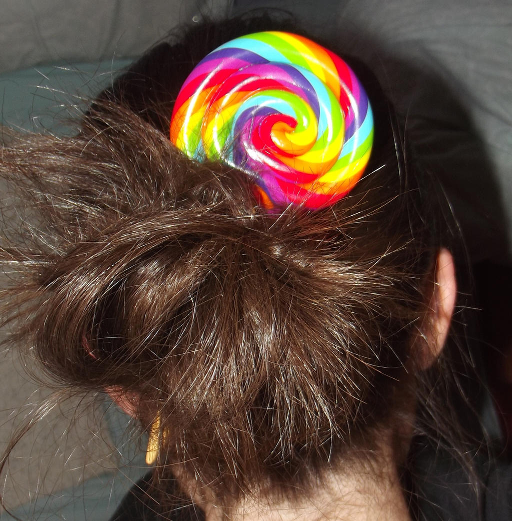 Rainbow lollipop hairstick