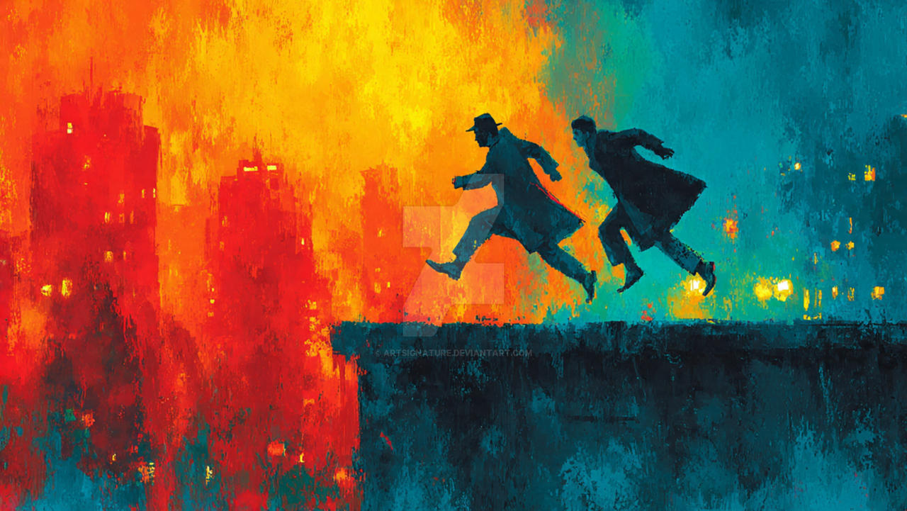 Object Chase Scene Intense rooftop chase scene at night two shadowy by ArtSignature on ...