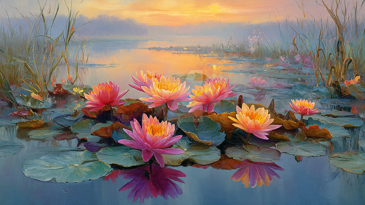 Water Lilies at a Golden Dawn by ArtSignature on DeviantArt