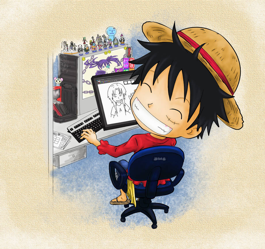 Luffy Using Computer luffy-one piece- by gamartz on DeviantArt