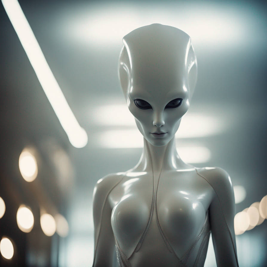 White Alien Humanoid Woman With Tail On Head