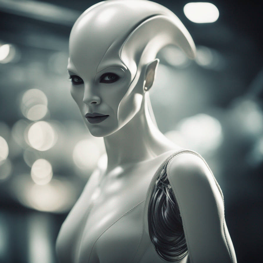 White Alien Humanoid Woman With Tail On Head