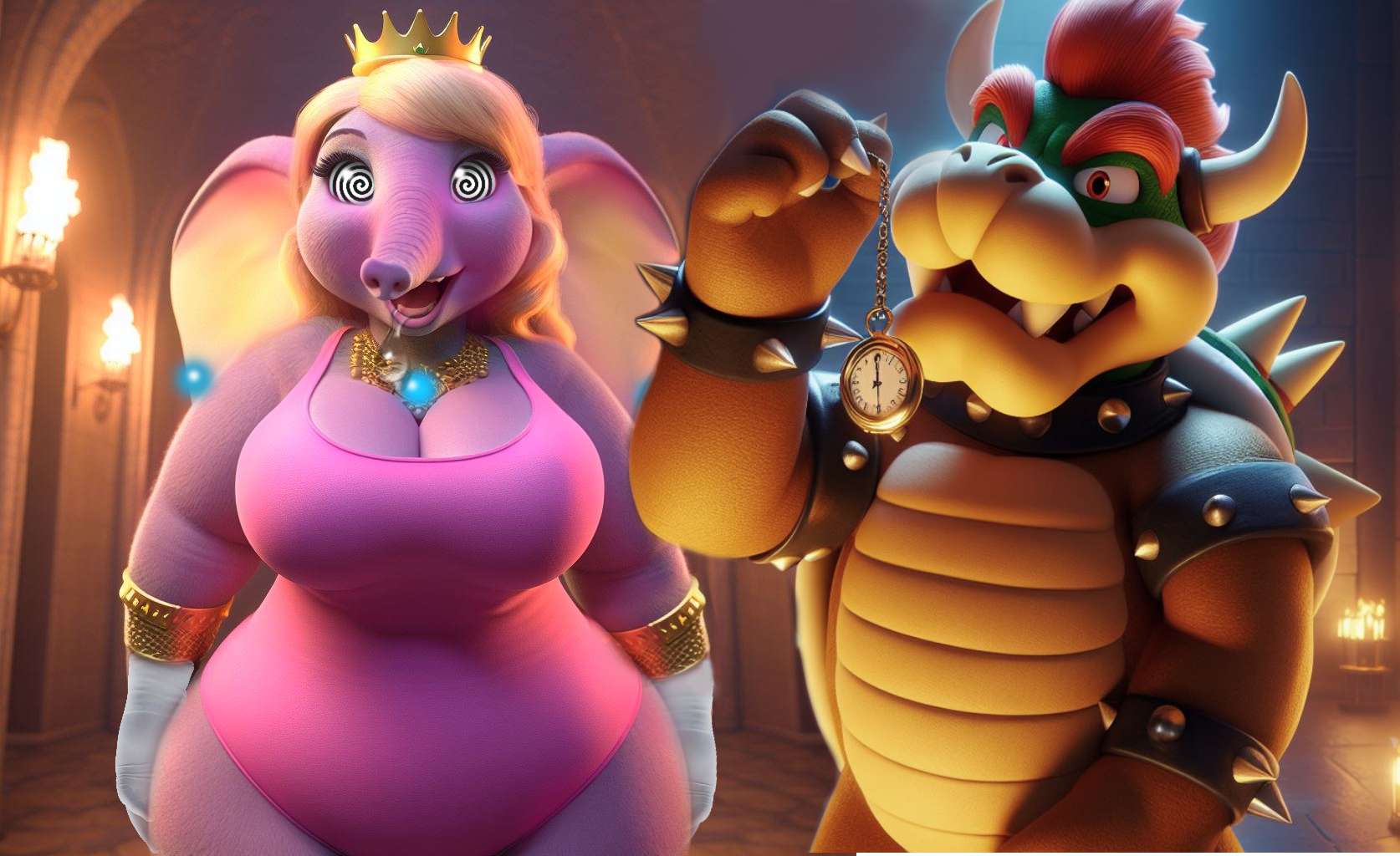 Bowser isn't up to the tusk of wooing elephant Peach in this Super