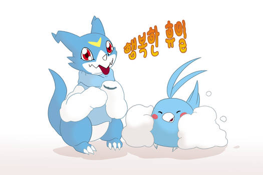 Birthday pic for my lil Sis - Veemon and Swablu