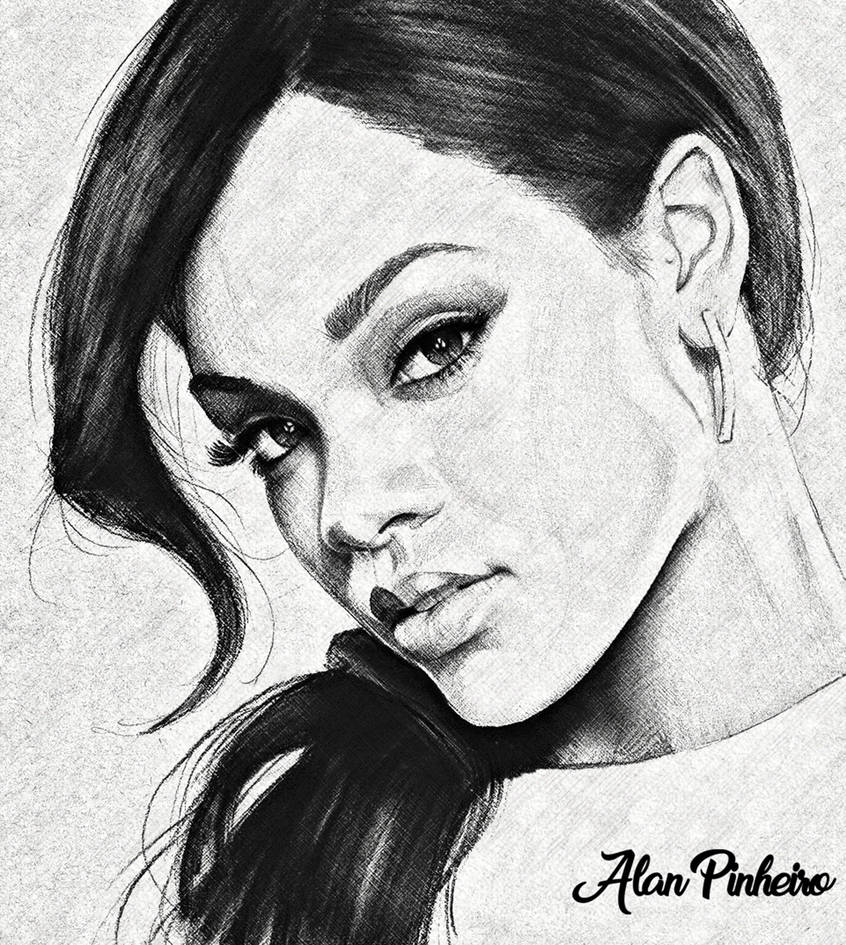 How To Draw Rihanna Pencil Drawing Of Rihanna