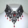 Black lace and red teardrops necklace