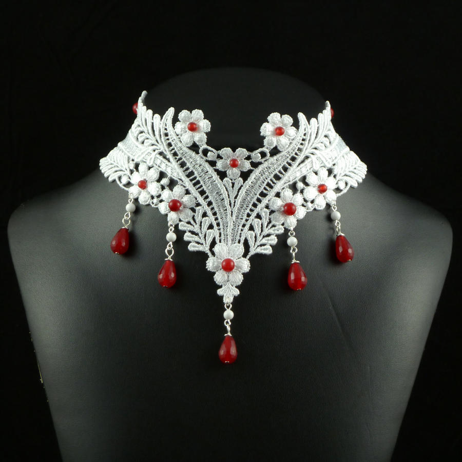 White and Red Lace Choker