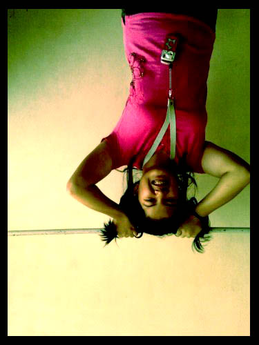 Upside down.