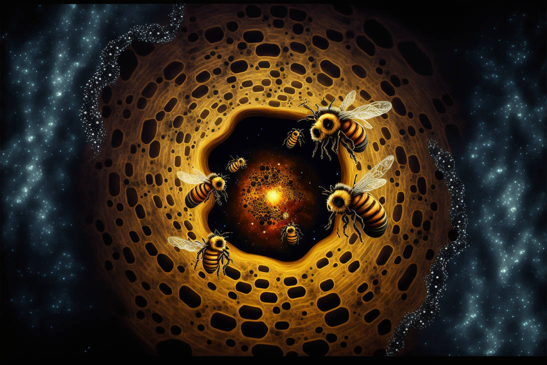 Bees making honey in a Cosmic Beehive by aiartbysurya on DeviantArt