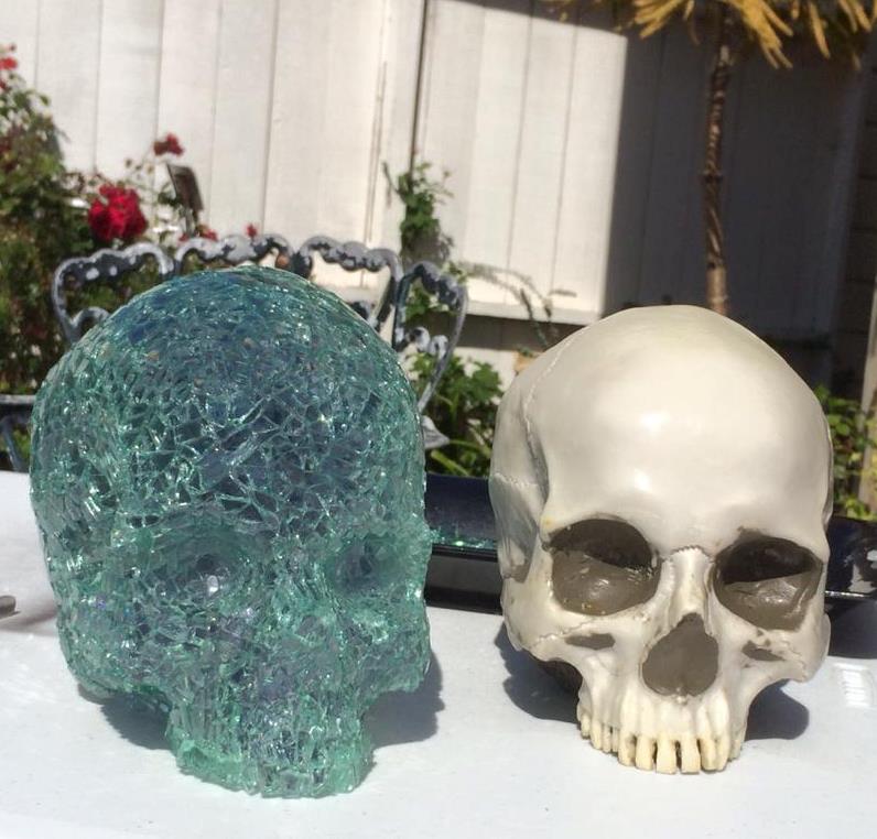 car glass sculpture and original skull form