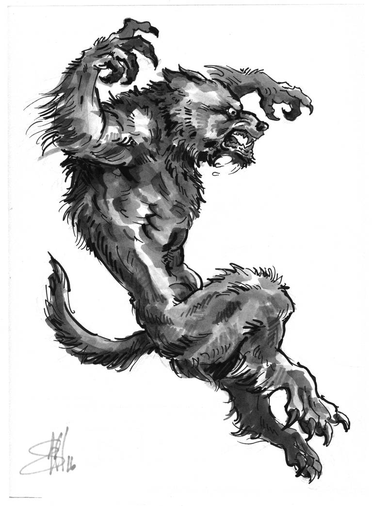 Leaping Werewolf ink by Wicked-Scott on DeviantArt