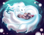 Alolan Ninetales raising the ASL trio (OP x PKMN) by MajorasMasks