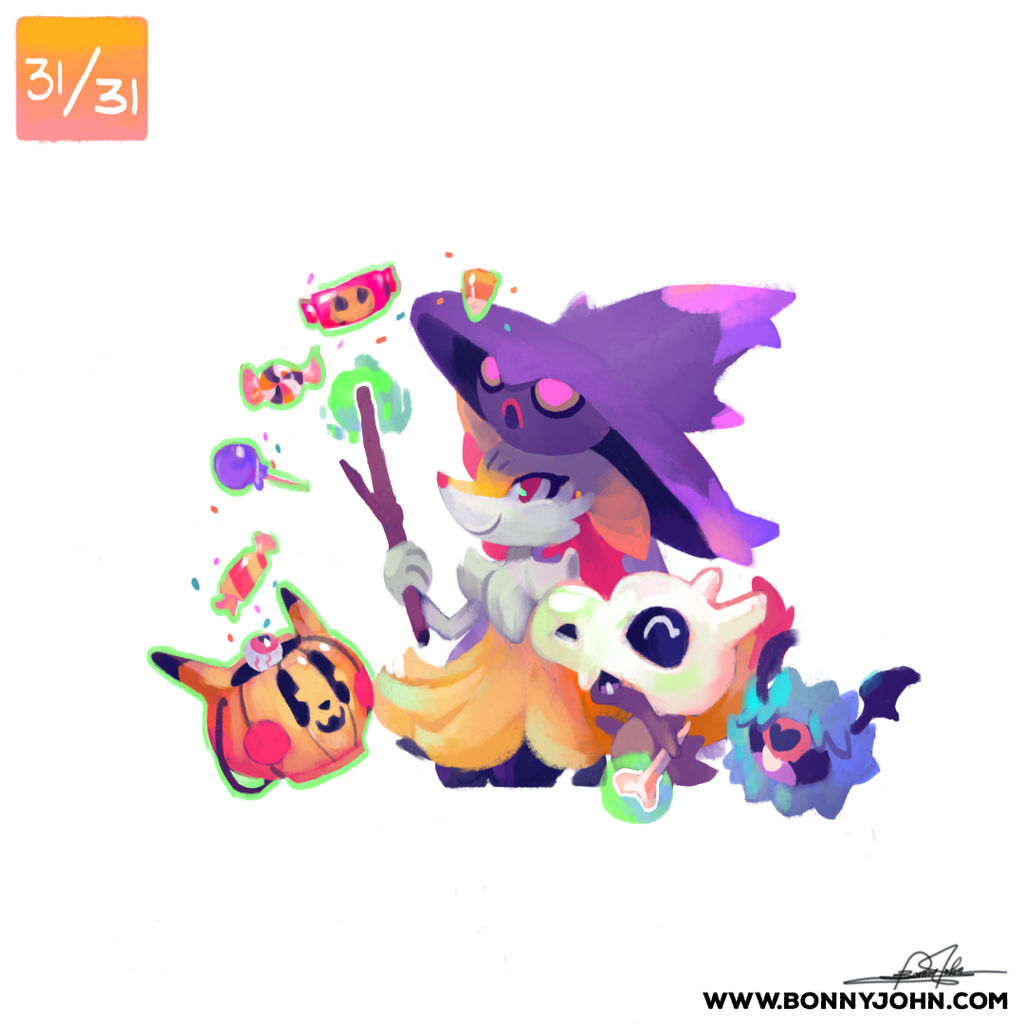 10/31 - Cubone, Braixen, Mismagius and Woobat! by BonnyJohn