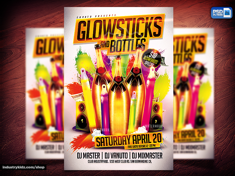 Glowsticks and Bottles PSD Flyer