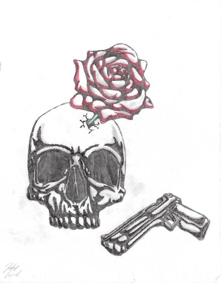 skull and rose