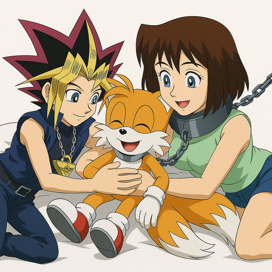 Op Tails tails hugged by yami yugi and tea on bed by Optimuspride1234 on DeviantArt