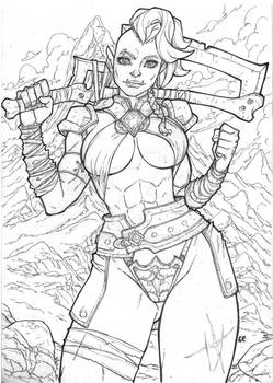 Barbarian Female Orc traditional pin up Art