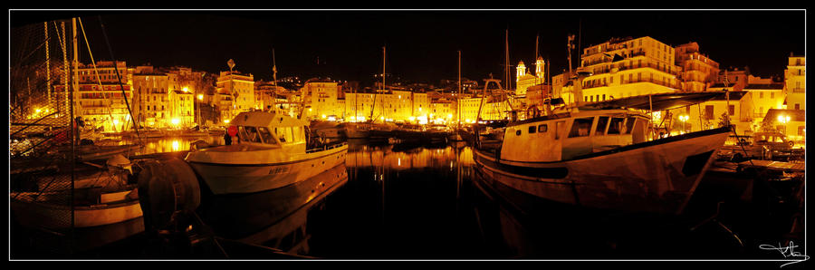 Bastia's port at night